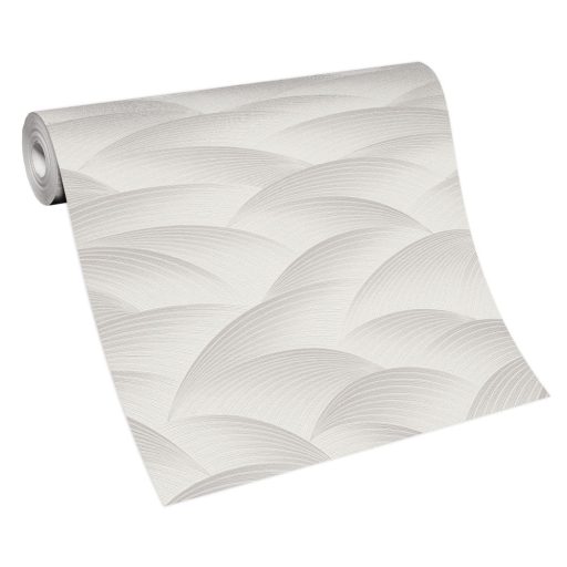 Dinamikus grafikus hullámminta - akár csillogó/szikrázó tenger vagy hegyvonulat krémfehér és szürkésbézs tónus fémes csillogó hatás tapéta