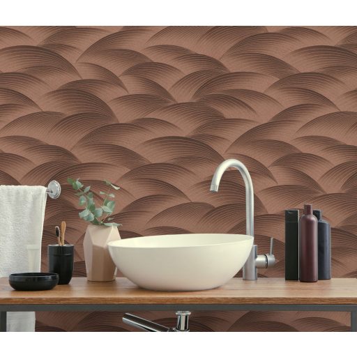 Dinamikus grafikus hullámminta - akár csillogó/szikrázó tenger vagy hegyvonulat bronzbarna és bronz tónus fémes csillogó hatás tapéta