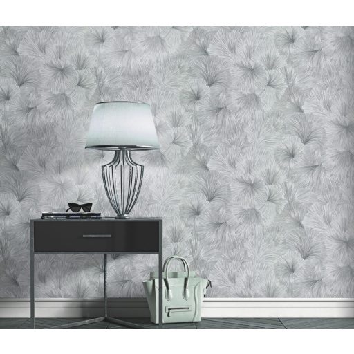 Kifinomult egymásba kapcsolódó levelek absztrakt mintája szürke és ezüst tónus fémes hatás tapéta