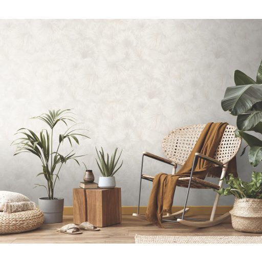 Kifinomult egymásba kapcsolódó levelek absztrakt mintája krém és bézs tónus fémes hatás tapéta