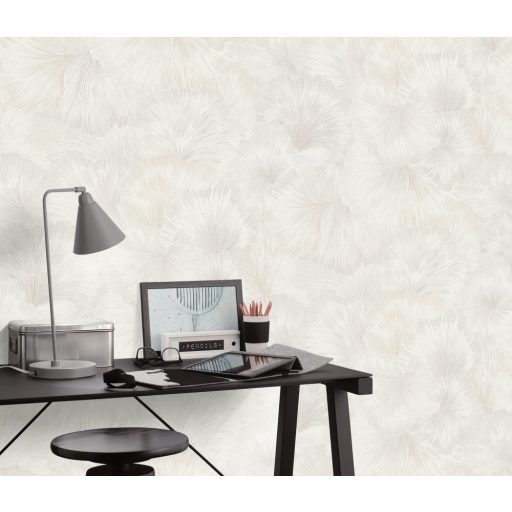 Kifinomult egymásba kapcsolódó levelek absztrakt mintája krém és bézs tónus fémes hatás tapéta