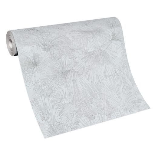 Kifinomult egymásba kapcsolódó levelek absztrakt mintája világosszürke és ezüst tónus fémes hatás tapéta