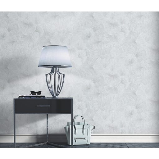 Kifinomult egymásba kapcsolódó levelek absztrakt mintája világosszürke és ezüst tónus fémes hatás tapéta