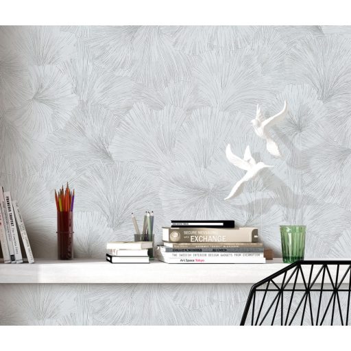 Kifinomult egymásba kapcsolódó levelek absztrakt mintája világosszürke és ezüst tónus fémes hatás tapéta