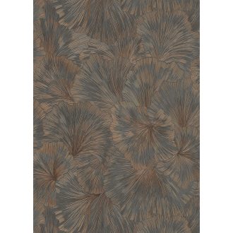   Kifinomult egymásba kapcsolódó levelek absztrakt mintája sötétszürke bronzbarna és bronz tónus fémes hatás tapéta