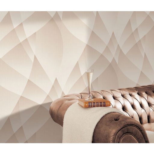 A vizuális geometria gyöngyszeme - Vitorlára emlékeztető extravagáns absztrakt minta krém és bézs tónus fémes hatás tapéta