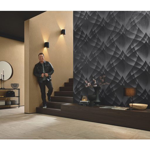 A vizuális geometria gyöngyszeme - Vitorlára emlékeztető extravagáns absztrakt minta sötétszürke és fekete tónus fémes hatás tapéta