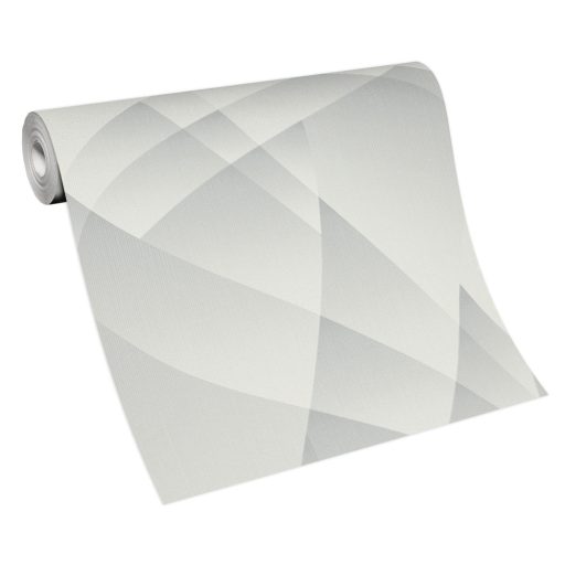 A vizuális geometria gyöngyszeme - Vitorlára emlékeztető extravagáns absztrakt minta világosszürke és szürke tónus fémes hatás tapéta