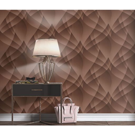 A vizuális geometria gyöngyszeme - Vitorlára emlékeztető extravagáns absztrakt minta bronzbarna és bronz tónus fémes hatás tapéta