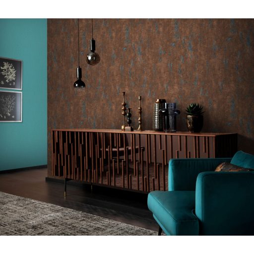 Strukturált kopott beton megjelenítés bronzbarna és kék/türkiz tónus tapéta