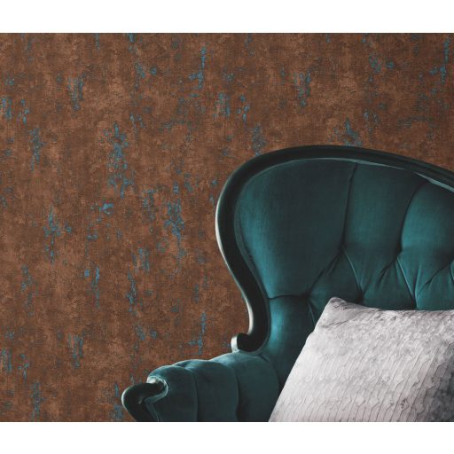 Strukturált kopott beton megjelenítés bronzbarna és kék/türkiz tónus tapéta