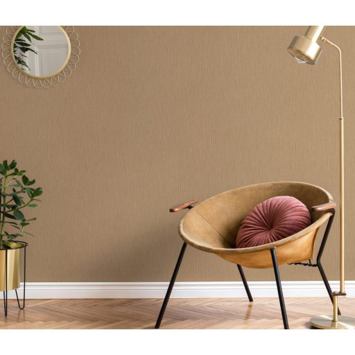 Finoman strukturált vonalkázott egyszínű minta barna/aranybarna tónus csillámló hatás tapéta