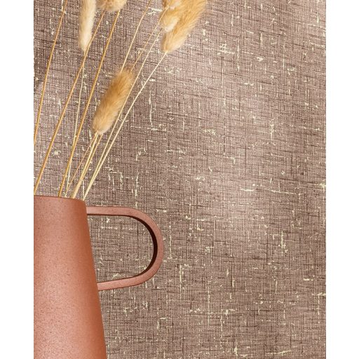 Kellemes tapintású strukturált egyszínű pamutgéz minta praliné és arany akcentusok fémes hatás tapéta