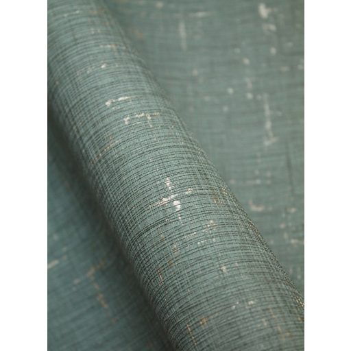 Fémes egyszínű textil szövethatású eukaliptuszzöld és arany tónus tapéta