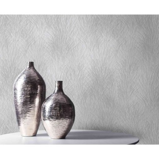 A természet beköltözik ezzel a csillogó pampafű mintával világosszürke és ezüstszürke tónus fémes hatás tapéta