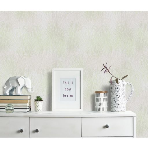 A természet beköltözik ezzel a csillogó pampafű mintával krémfehér zöld és ezüstszürke tónus fémes hatás tapéta