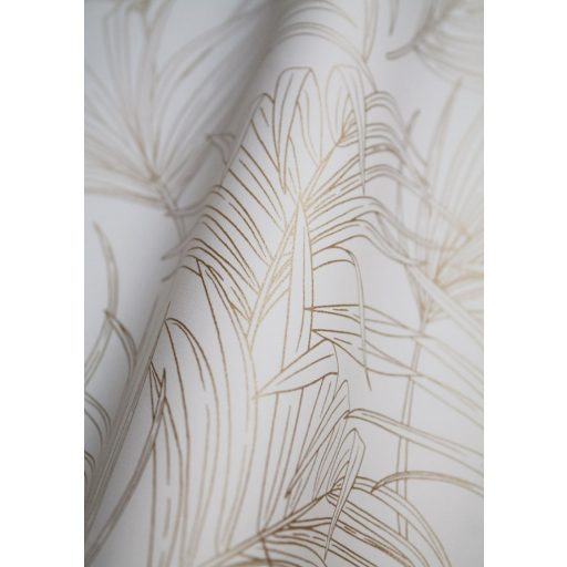 Az Art Deco az elegáns botanikai mintákról is szól - finom rajzolatú pálmalevelek krémfehér és arany tónus fémes fény tapéta