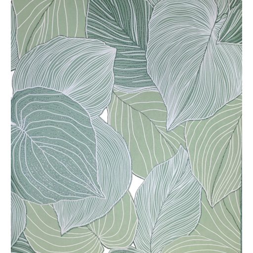 Erezetében és sűrű elhelyezkedésben az ereje - levélmintázat fehér és zöld tónusok csillogó hatás tapéta
