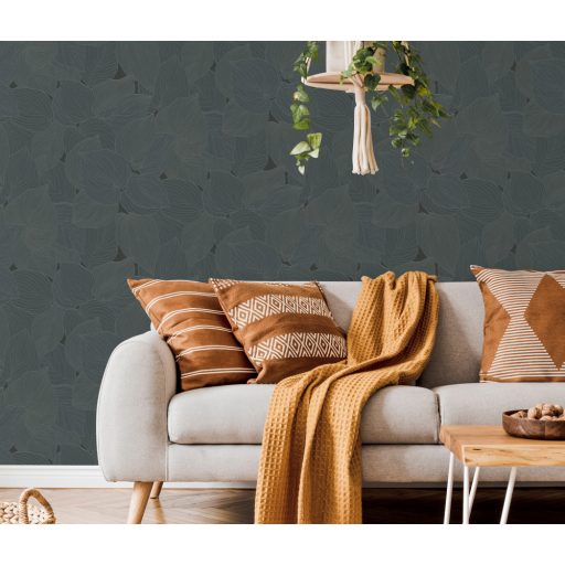 Erezetében és sűrű elhelyezkedésben az ereje - levélmintázat sötétszürke antracit és ezüst tónusok csillogó hatás tapéta