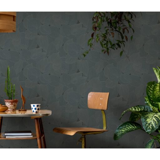 Erezetében és sűrű elhelyezkedésben az ereje - levélmintázat sötétszürke antracit és ezüst tónusok csillogó hatás tapéta