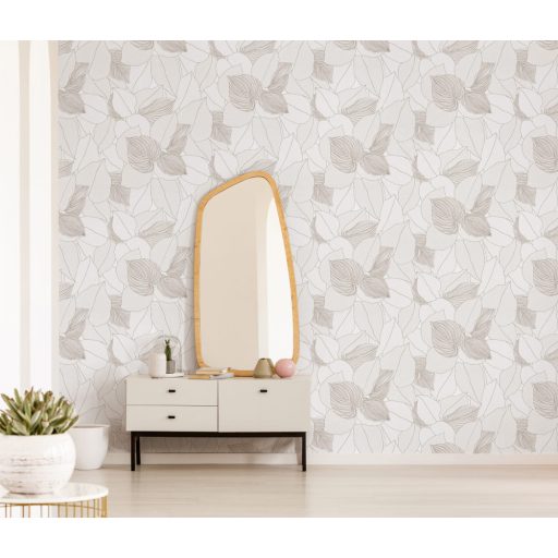 Erezetében és sűrű elhelyezkedésben az ereje - levélmintázat krém bézs és barna tónusok csillogó hatás tapéta