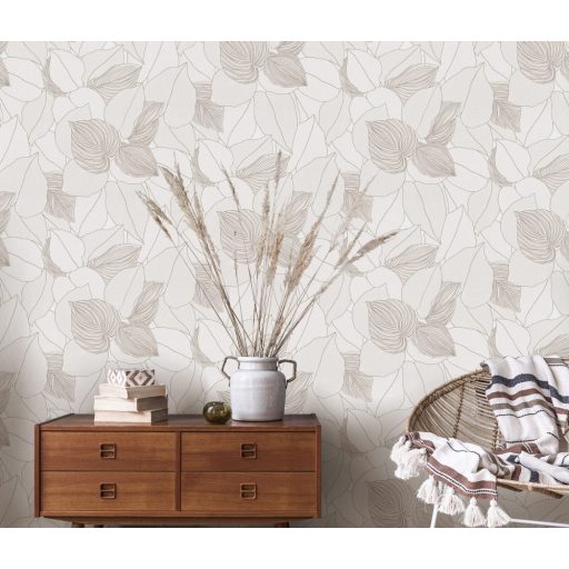 Erezetében és sűrű elhelyezkedésben az ereje - levélmintázat krém bézs és barna tónusok csillogó hatás tapéta