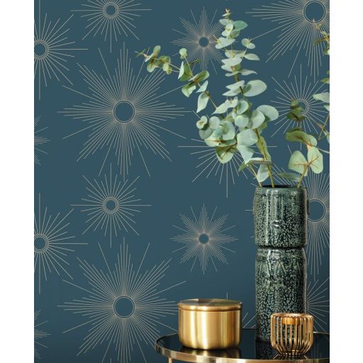 Óda a legfényesebb csillaghoz - a nap szerelmeseinek öt napminta stílusos elegye pávakék és arany tónus fémes fény tapéta