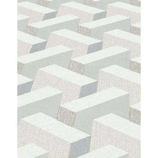 Térbeli elhelyezkedású hasábok változatos felületi struktúrák 3D geometriai minta krémfehér bézs és szürke tónusok tapéta