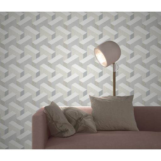 Térbeli elhelyezkedású hasábok változatos felületi struktúrák 3D geometriai minta krémfehér bézs és szürke tónusok tapéta