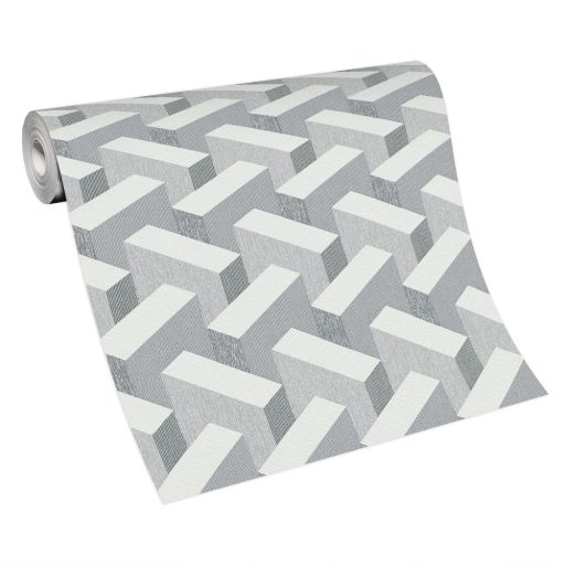 Térbeli elhelyezkedású hasábok változatos felületi struktúrák 3D geometriai minta fehér szürke sötétszürke és antracit tónusok tapéta