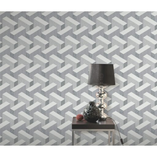 Térbeli elhelyezkedású hasábok változatos felületi struktúrák 3D geometriai minta fehér szürke sötétszürke és antracit tónusok tapéta