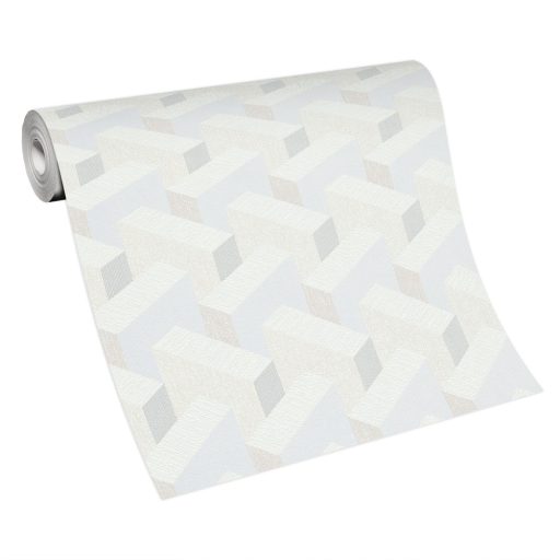 Térbeli elhelyezkedású hasábok változatos felületi struktúrák 3D geometriai minta krémfehér krém szürke és bézs tónusok tapéta