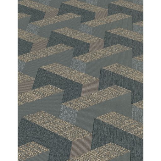 Térbeli elhelyezkedású hasábok változatos felületi struktúrák 3D geometriai minta szürke sötétbarna antracit és arany tónusok tapéta