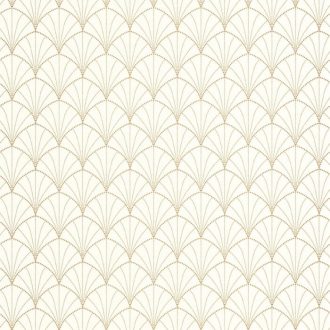   Rajongóknak! Az Art Deco klasszikusa - pontokkal kialakított legyezőmotívum krémfehér és arany finom fémes fény tapéta