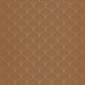   Rajongóknak! Az Art Deco klasszikusa - pontokkal kialakított legyezőmotívum karamelbarna és arany tónus finom fémes fény tapéta