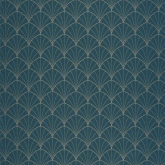   Rajongóknak! Az Art Deco klasszikusa - pontokkal kialakított legyezőmotívum kék és arany finom fémes fény tapéta