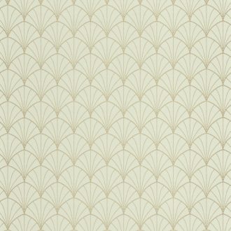  Rajongóknak! Az Art Deco klasszikusa - pontokkal kialakított legyezőmotívum halvány mandulazöld és arany finom fémes fény tapéta