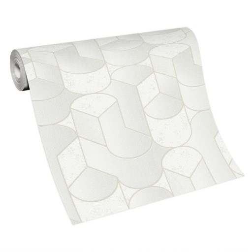 Kifinomult grafikus minta váltakozó vonal és beton struktúra háttéren törtfehér szürke és ezüst tónus fényes mintarészletek tapéta