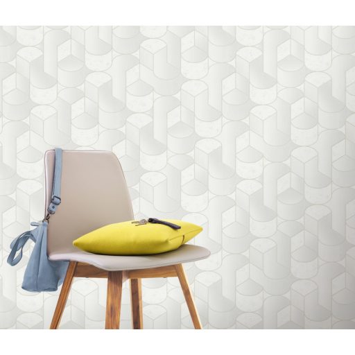 Kifinomult grafikus minta váltakozó vonal és beton struktúra háttéren törtfehér szürke és ezüst tónus fényes mintarészletek tapéta