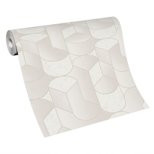 Kifinomult grafikus minta váltakozó vonal és beton struktúra háttéren krémfehér krém bézs és ezüst tónus fényes mintarészletek tapéta