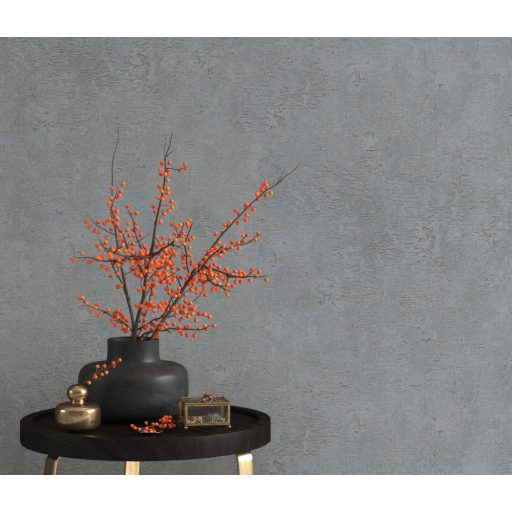 Modern (shabby) kopott felületű strukturált beton mintázat szürke/sötétszürke és barna tónus fémes fényes mintarészletek tapéta