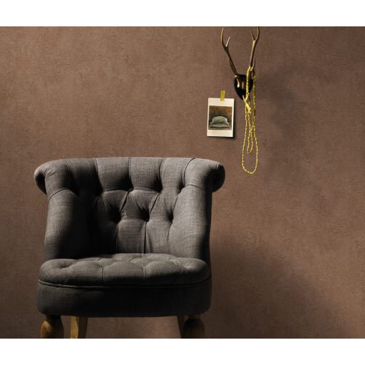 Modern (shabby) kopott felületű strukturált beton mintázat barna/vörösesbarna/bronzbarna tónus fémes fényes mintarészletek tapéta