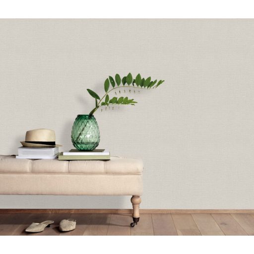 Szövött hatású egyszínű struktúrminta krém és világosbézs tónus tapéta