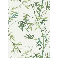   Akvarell megjelenésű filigrán bambusz ágak és levelek fehér zöld és sárgászöld/olívzöld tónusok tapéta