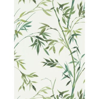   Akvarell megjelenésű filigrán bambusz ágak és levelek fehér zöld és sárgászöld/olívzöld tónusok tapéta
