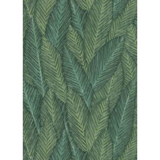   Markáns megjelenésű intenzív 3D trópusi erezett levélminta zöld olívzöld és szürke tónusok tapéta