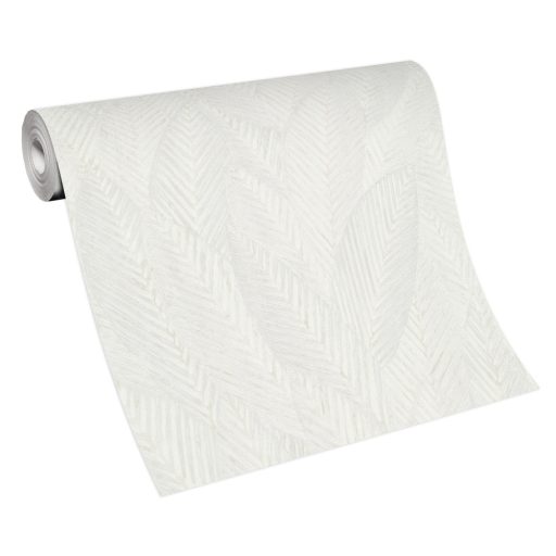 Markáns megjelenésű intenzív 3D trópusi erezett levélminta krém és krémszürke tónusok tapéta