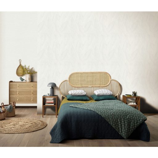 Markáns megjelenésű intenzív 3D trópusi erezett levélminta krém és krémszürke tónusok tapéta