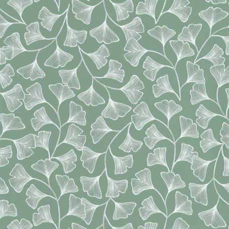 Rabulejtő gingko - az ősrégi faj levélzete kifinomult ábrázolásban zöld/szürkészöld és fehér tónus tapéta