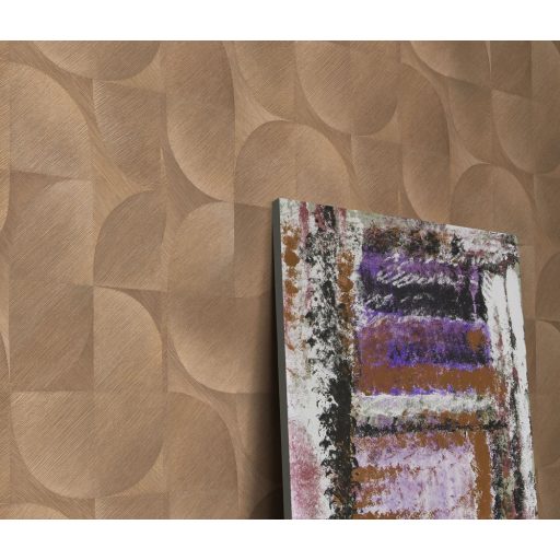 Lekerekített mértani elemek ötletes elrendezésben barna és aranybarna tónus fémes szálcsiszolt felület tapéta